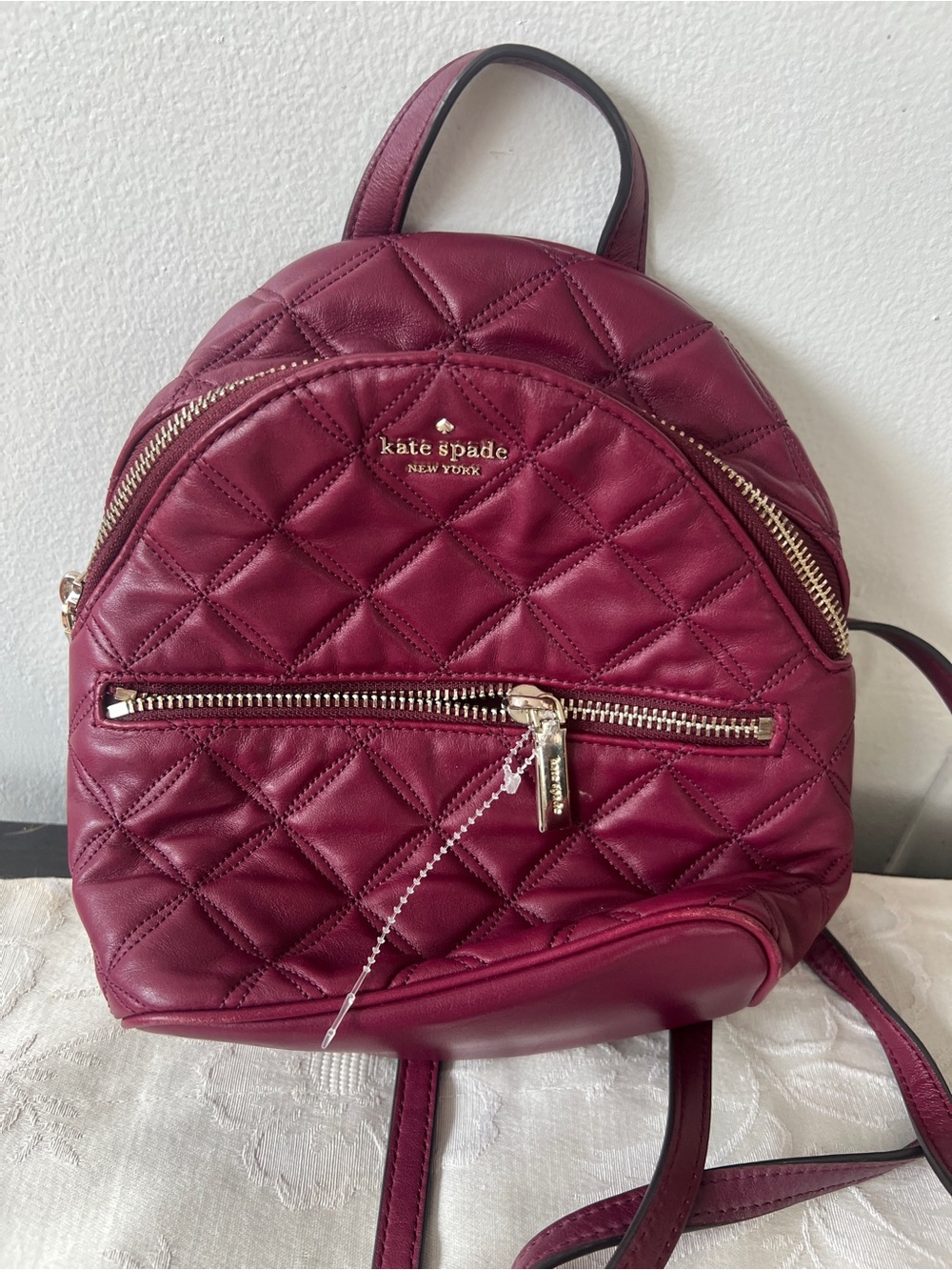 kate spade Quilted Wine Red Mini Backpack with Gold Hardware